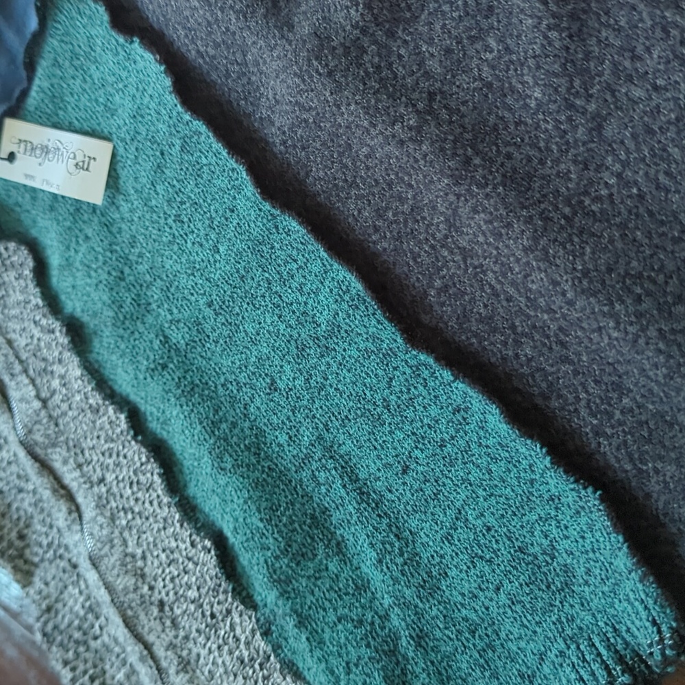 ETSY MOJOWEAR I Blue & Green Upcycled Recycled Boho Drawstring Sweater Skirt, S - Picture 12 of 13
